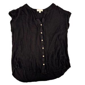 Becaal Women's Large Black Sleeveless Top Button Up Shirt